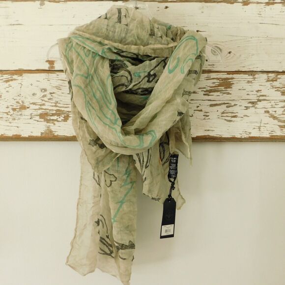 Affliction Live Fast Unisex GIANT Gauze Wrap Scarf 72x60 Beige Multicolor NWT - Picture 3 of 16
